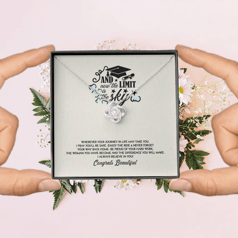 Congratulations Graduation And Now The Limit Is The Sky Graduated Love Knot Pendant Necklace