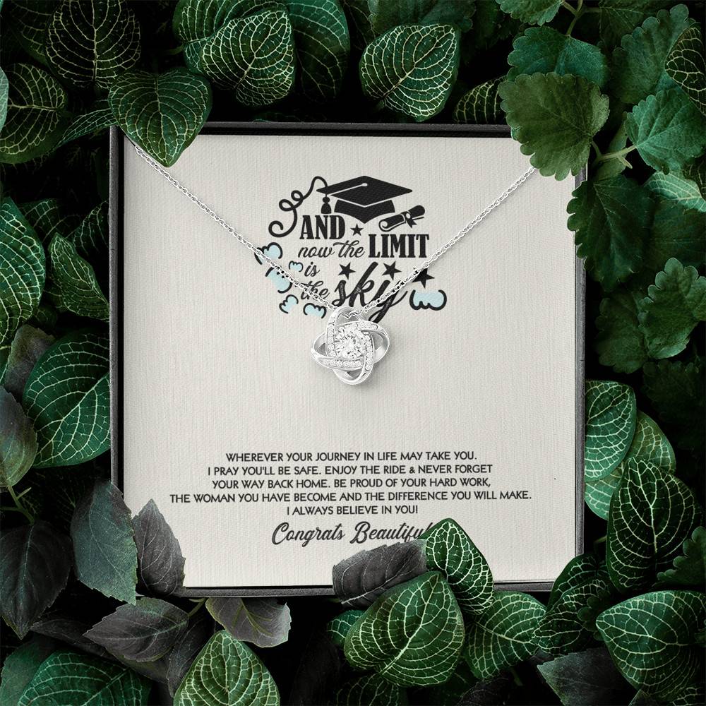 Congratulations Graduation And Now The Limit Is The Sky Graduated Love Knot Pendant Necklace