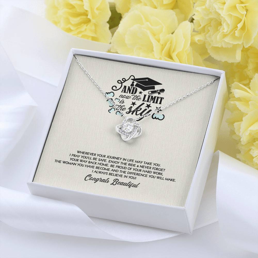 Congratulations Graduation And Now The Limit Is The Sky Graduated Love Knot Pendant Necklace