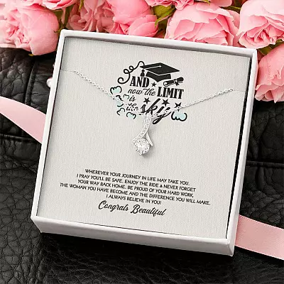 Congratulations Graduation And Now The Limit Is The Sky Graduated Alluring Pendant Necklace