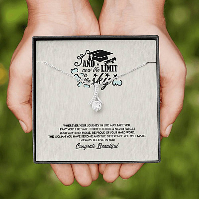 Congratulations Graduation And Now The Limit Is The Sky Graduated Alluring Pendant Necklace