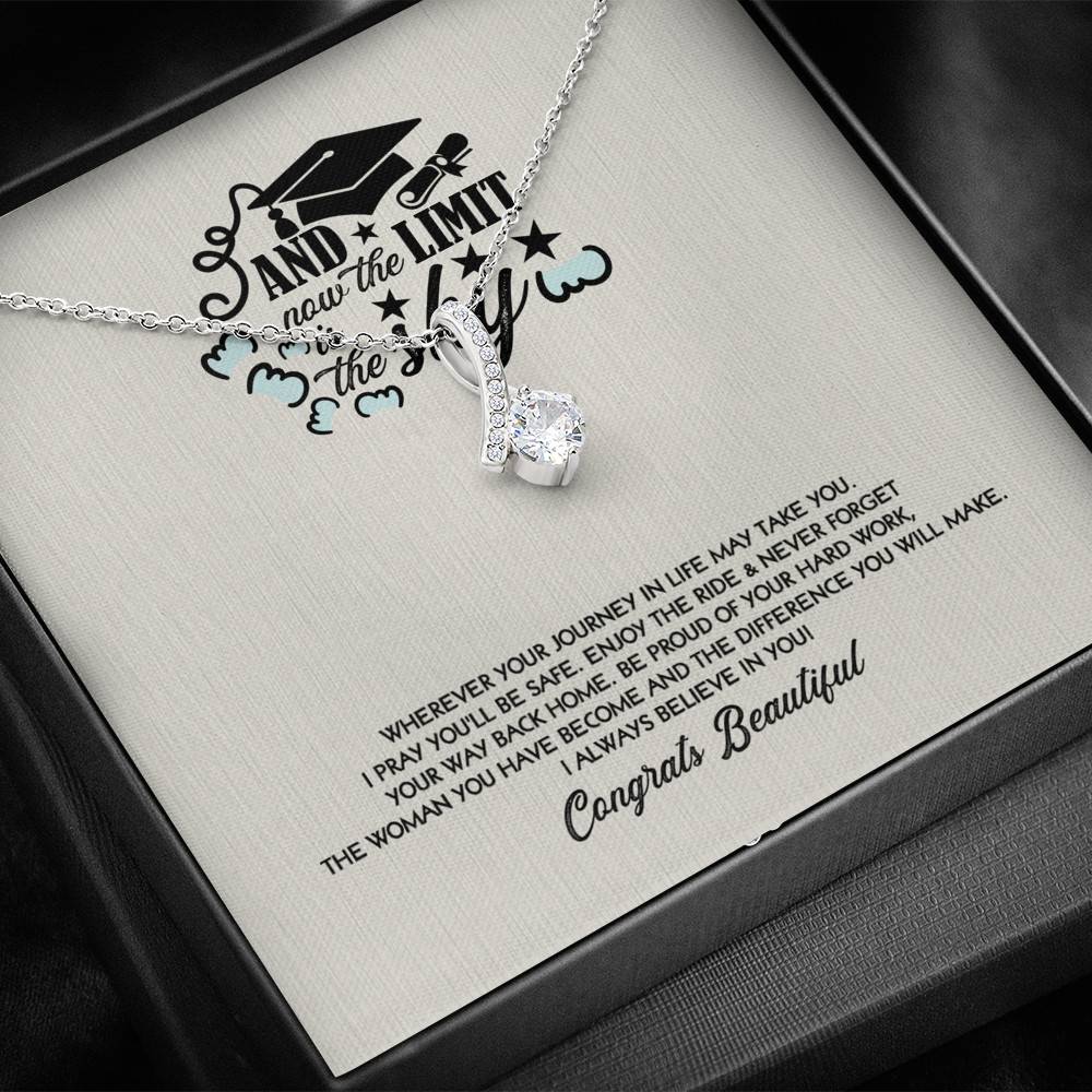 Congratulations Graduation And Now The Limit Is The Sky Graduated Alluring Pendant Necklace