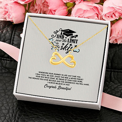 Congratulations Graduation And Now The Limit Is The Sky Graduated Infinity Heart Necklace