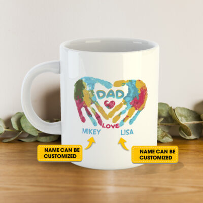 Personalized Hand Prints Dad Ceramic Coffee Mug - Beer Stein - Water Bottle - Color Changing Mug
