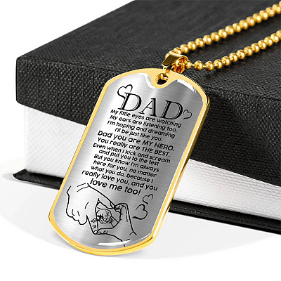 Dad My Little Eyes Are Watching My Ears Are Listening Too Dog Tag Pendant Necklace - Fathers Day Necklace