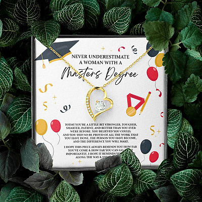 Masters Graduation Never Underestimate a Woman with Masters Degree Forever Love Pendant Necklace