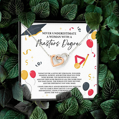 Masters Graduation Never Underestimate a Woman with Masters Degree Interlocking Heart Pendant Necklace