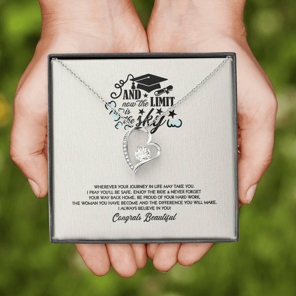 Congratulations Graduation And Now The Limit Is The Sky Graduated Forever Love Heart Necklace