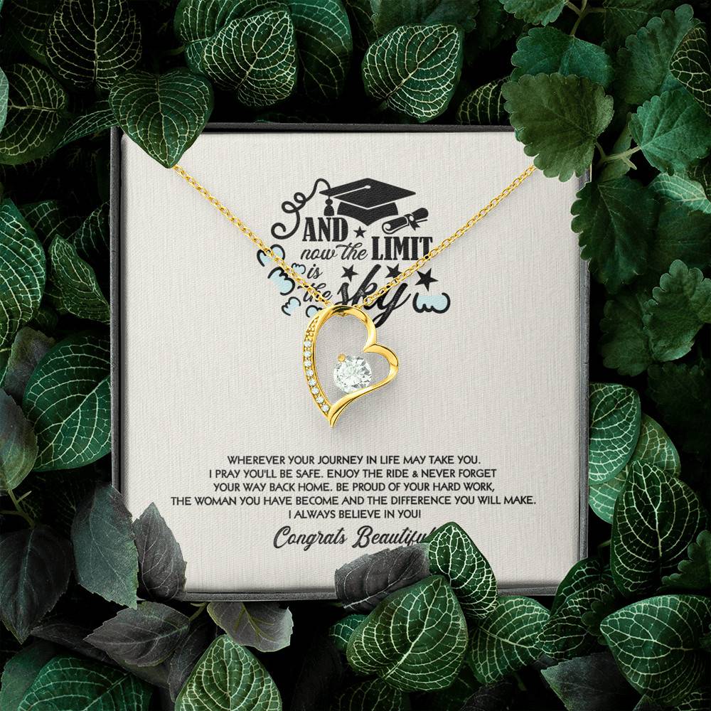 Congratulations Graduation And Now The Limit Is The Sky Graduated Forever Love Heart Necklace