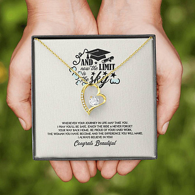 Congratulations Graduation And Now The Limit Is The Sky Graduated Forever Love Heart Necklace