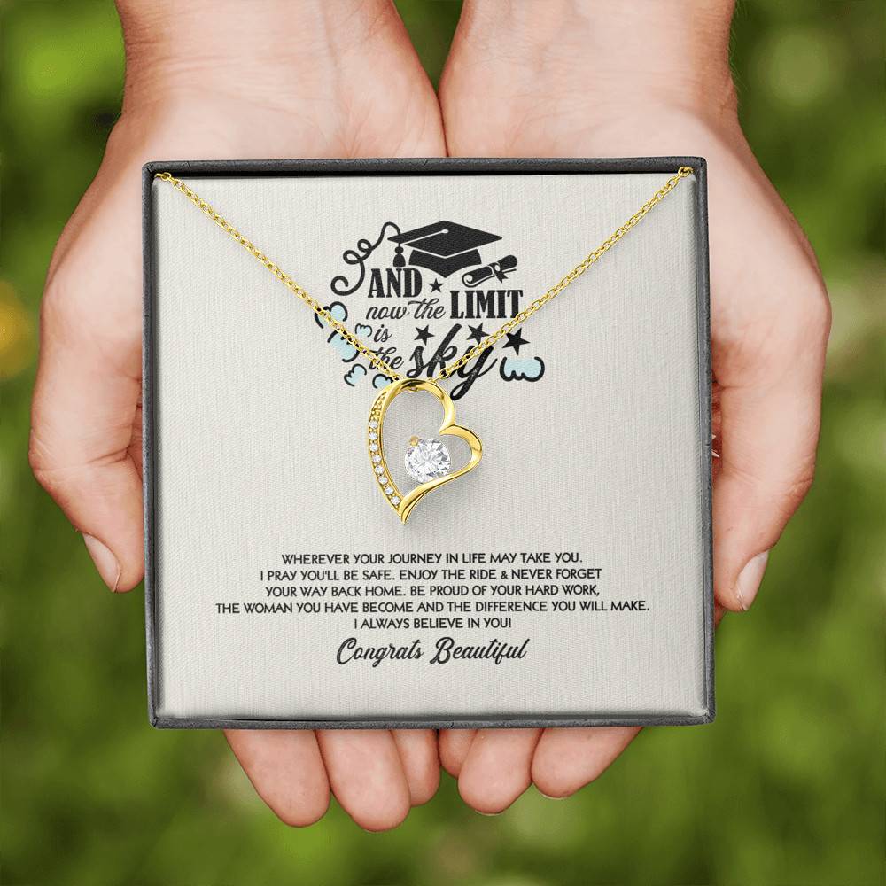 Congratulations Graduation And Now The Limit Is The Sky Graduated Forever Love Heart Necklace