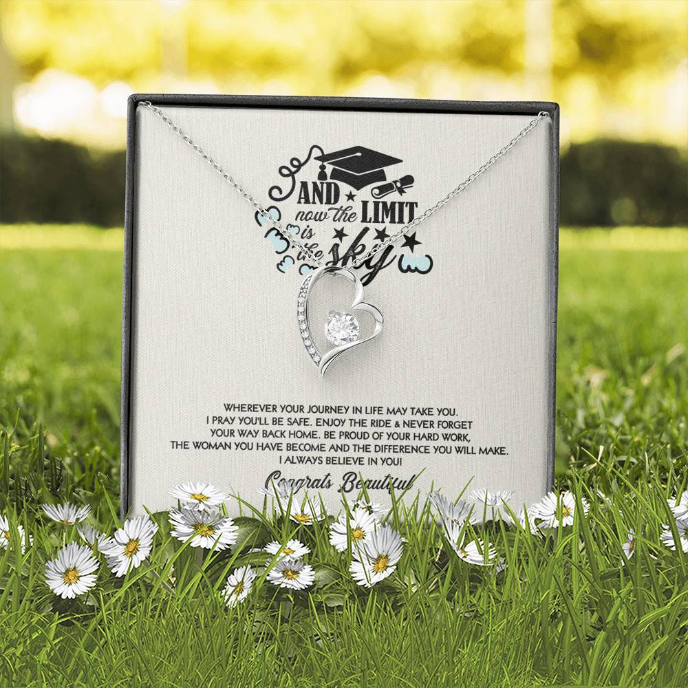 Congratulations Graduation And Now The Limit Is The Sky Graduated Forever Love Heart Necklace