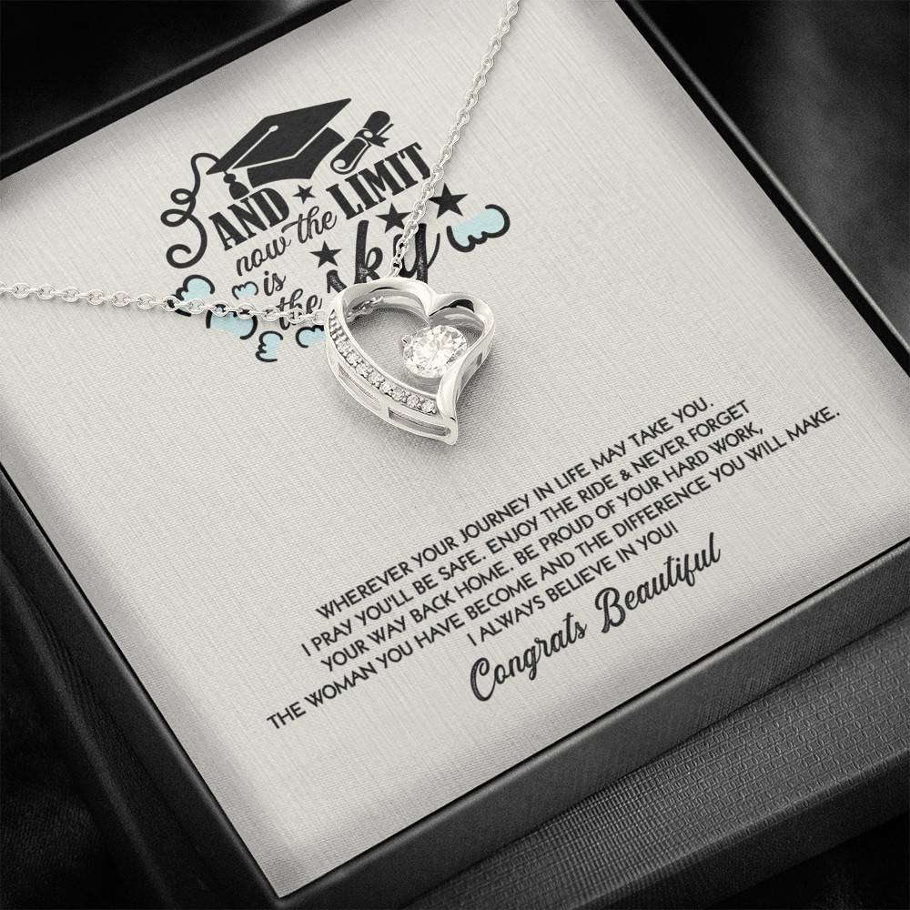 Congratulations Graduation And Now The Limit Is The Sky Graduated Forever Love Heart Necklace