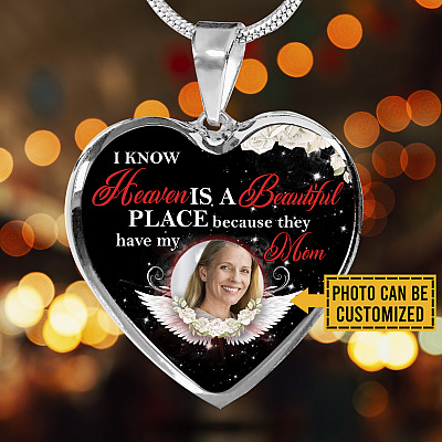 Alternative view of Personalized Photo I Know Heaven Is a Beautiful Place Because They Have My Mom Heart Necklace - Bangle