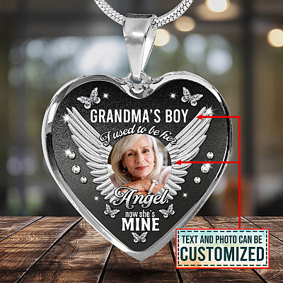 Alternative view of Personalized Photo Mommy Boy's I Used to Be Her Angel Now She Is Mine Memorial Heart Necklace - Bangle - Memorial Gifts