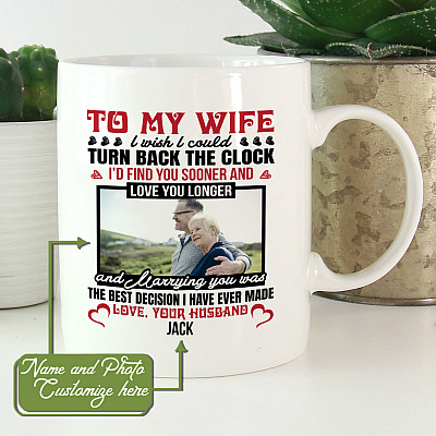 Alternative view of Personalized Photo To My Wife I Wish I Could Turn Back The Clock From Husband Ceramic Coffee Mug - Beer Stein