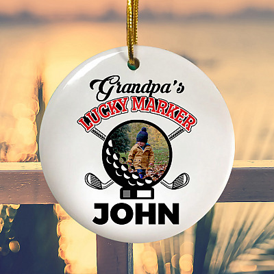Alternative view of Personalized Photo Grandpa's Lucky Marker Golf  Decorative Christmas Ornament - Holiday Flat Circle Ornament