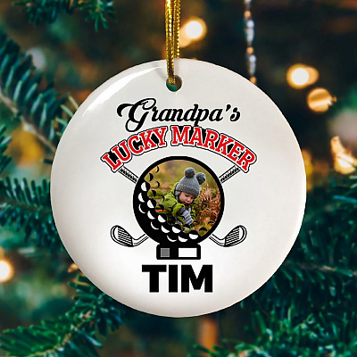 Personalized Photo Grandpa's Lucky Marker Golf  Decorative Christmas Ornament - Holiday Flat Circle Ornament