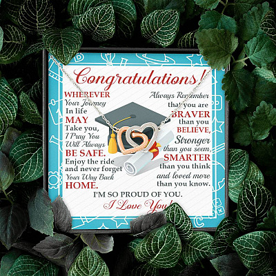 Congratulations Wherever The Journey In Life May Take You Interlocking Hearts Necklace - Graduation Gift