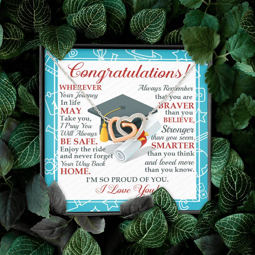 Congratulations Wherever The Journey In Life May Take You Interlocking Hearts Necklace - Graduation Gift