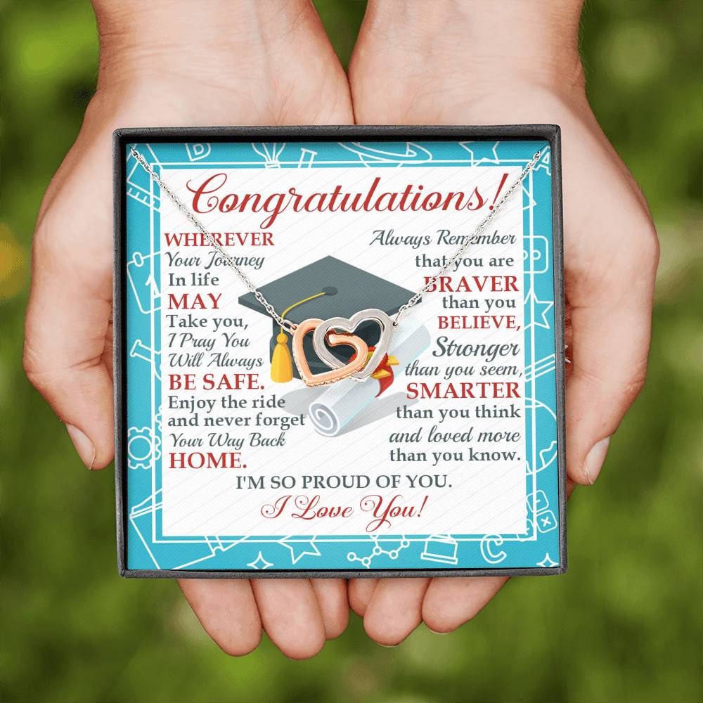 Congratulations Wherever The Journey In Life May Take You Interlocking Hearts Necklace - Graduation Gift
