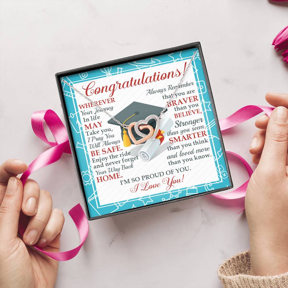 Congratulations Wherever The Journey In Life May Take You Interlocking Hearts Necklace - Graduation Gift