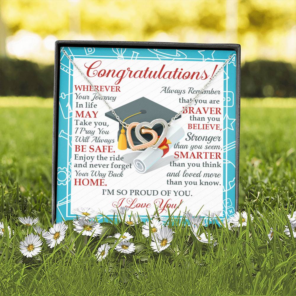 Congratulations Wherever The Journey In Life May Take You Interlocking Hearts Necklace - Graduation Gift