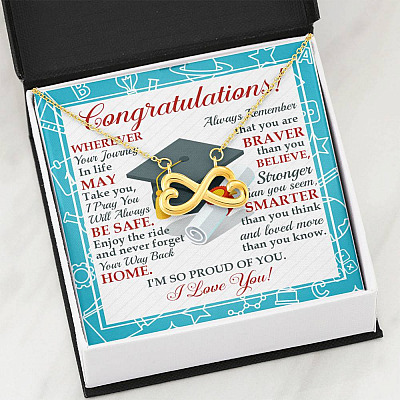 Congratulations Wherever The Journey In Life May Take You Infinity Heart Necklace - Graduation Gift