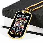 Personalized Photo Daddy and Daughter Not Always Eye to Eye but Always Heart to Heart Dog Tag Pendant Necklace
