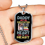 Personalized Photo Daddy and Daughter Not Always Eye to Eye but Always Heart to Heart Dog Tag Pendant Necklace