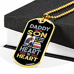 Personalized Photo Daddy and Son Not Always Eye to Eye but Always Heart to Heart Dog Tag Pendant Necklace