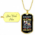 Personalized Photo Daddy and Son Not Always Eye to Eye but Always Heart to Heart Dog Tag Pendant Necklace
