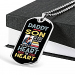Personalized Photo Daddy and Son Not Always Eye to Eye but Always Heart to Heart Dog Tag Pendant Necklace