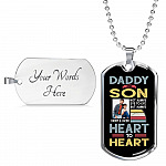 Personalized Photo Daddy and Son Not Always Eye to Eye but Always Heart to Heart Dog Tag Pendant Necklace