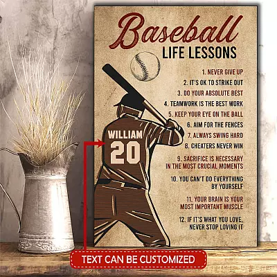 Personalized Baseball Life Lessons Never Give Up It's Ok To Strike Out Framed Canvas Prints - Unframed Poster