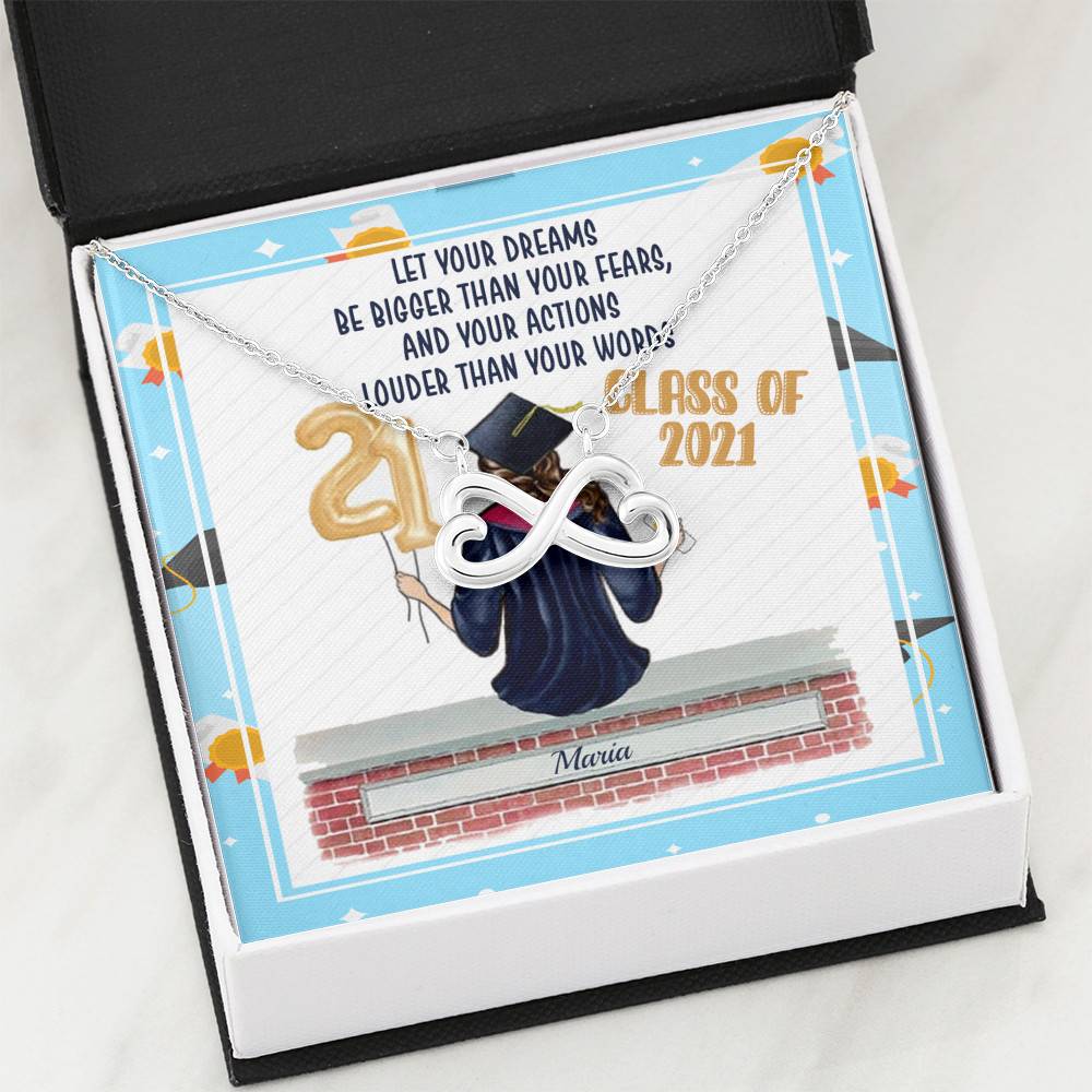 Personalized Graduation Let Your Dreams Be Bigger Than Your Fears Infinity Heart Pendant Necklace