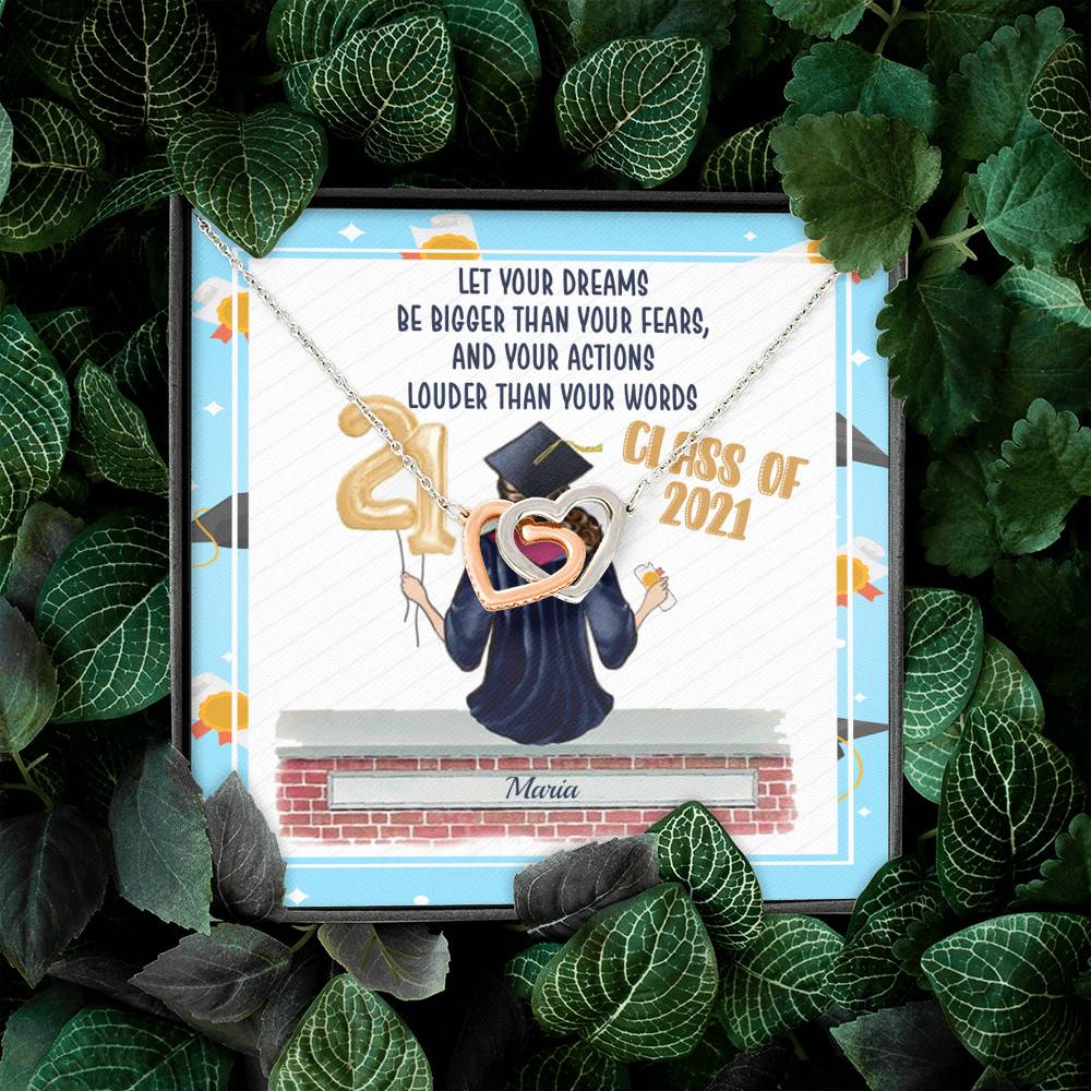 Personalized Graduation Let Your Dreams Be Bigger Than Your Fears Interlocking Heart Pendant Necklace