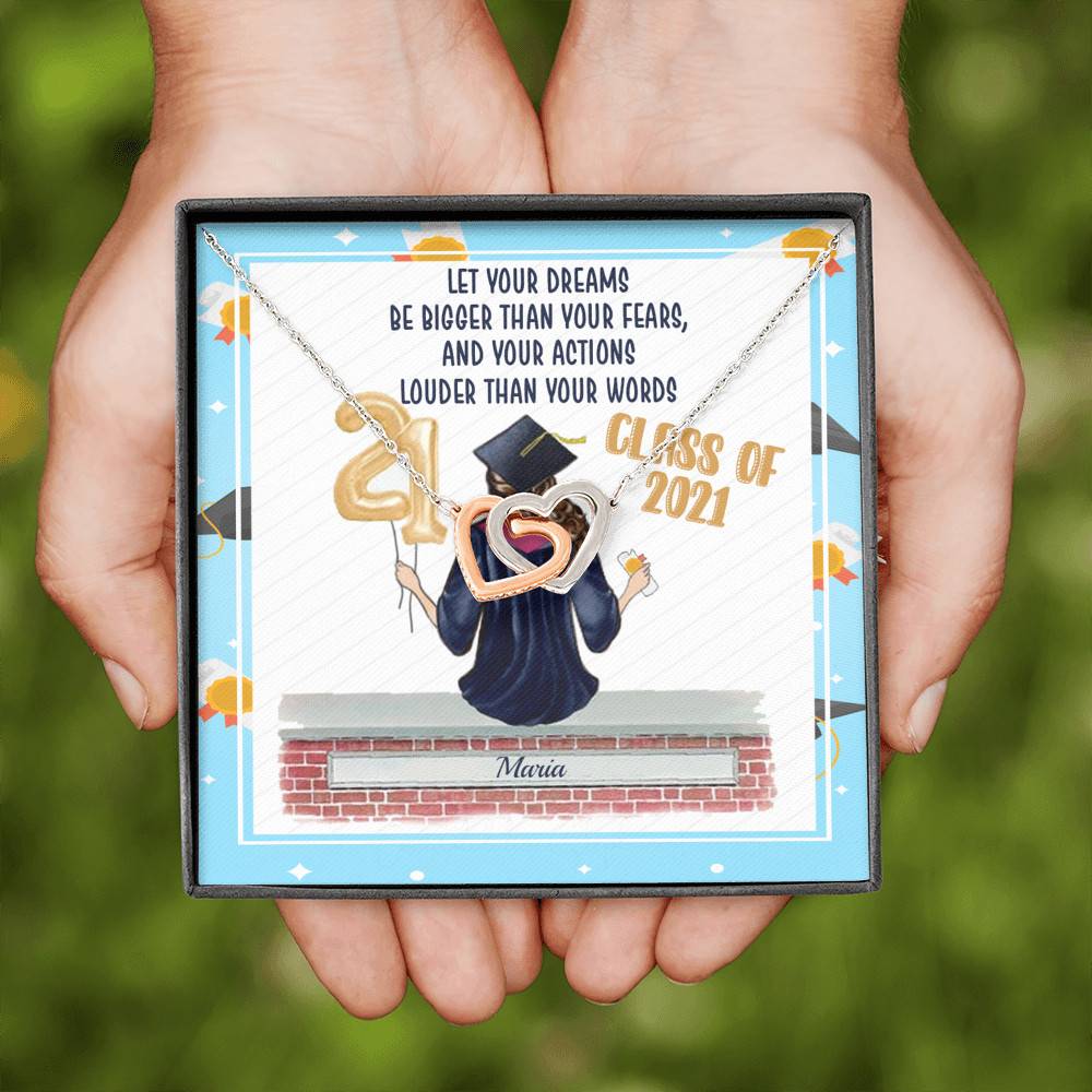 Personalized Graduation Let Your Dreams Be Bigger Than Your Fears Interlocking Heart Pendant Necklace