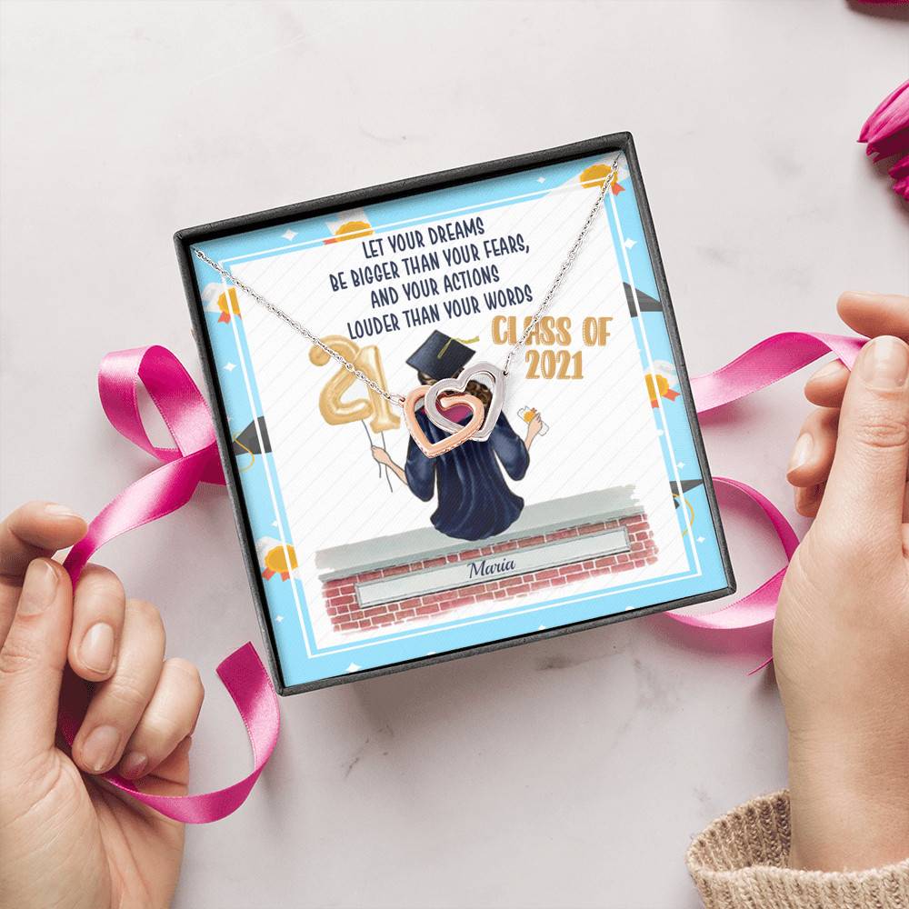 Personalized Graduation Let Your Dreams Be Bigger Than Your Fears Interlocking Heart Pendant Necklace