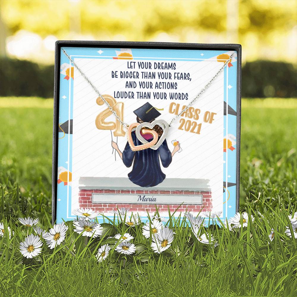 Personalized Graduation Let Your Dreams Be Bigger Than Your Fears Interlocking Heart Pendant Necklace
