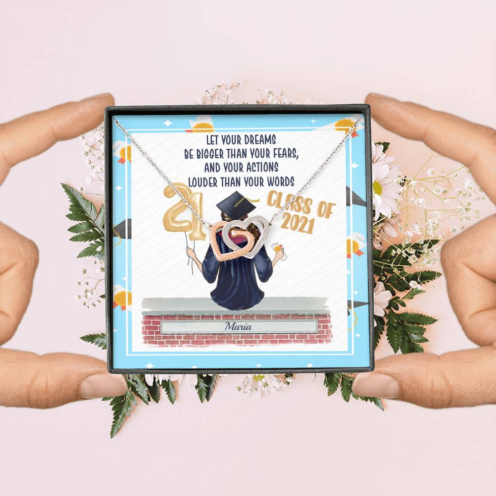 Personalized Graduation Let Your Dreams Be Bigger Than Your Fears Interlocking Heart Pendant Necklace