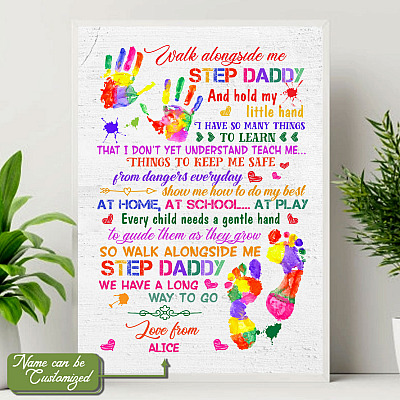 Alternative view of Personalized Step Dad Walk Alongside Me Step Daddy Framed Canvas - To My Bonus Dad Unframed Poster