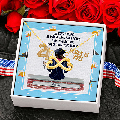 Alternative view of Personalized Graduation Let Your Dreams Be Bigger Than Your Fears Infinity Heart Pendant Necklace