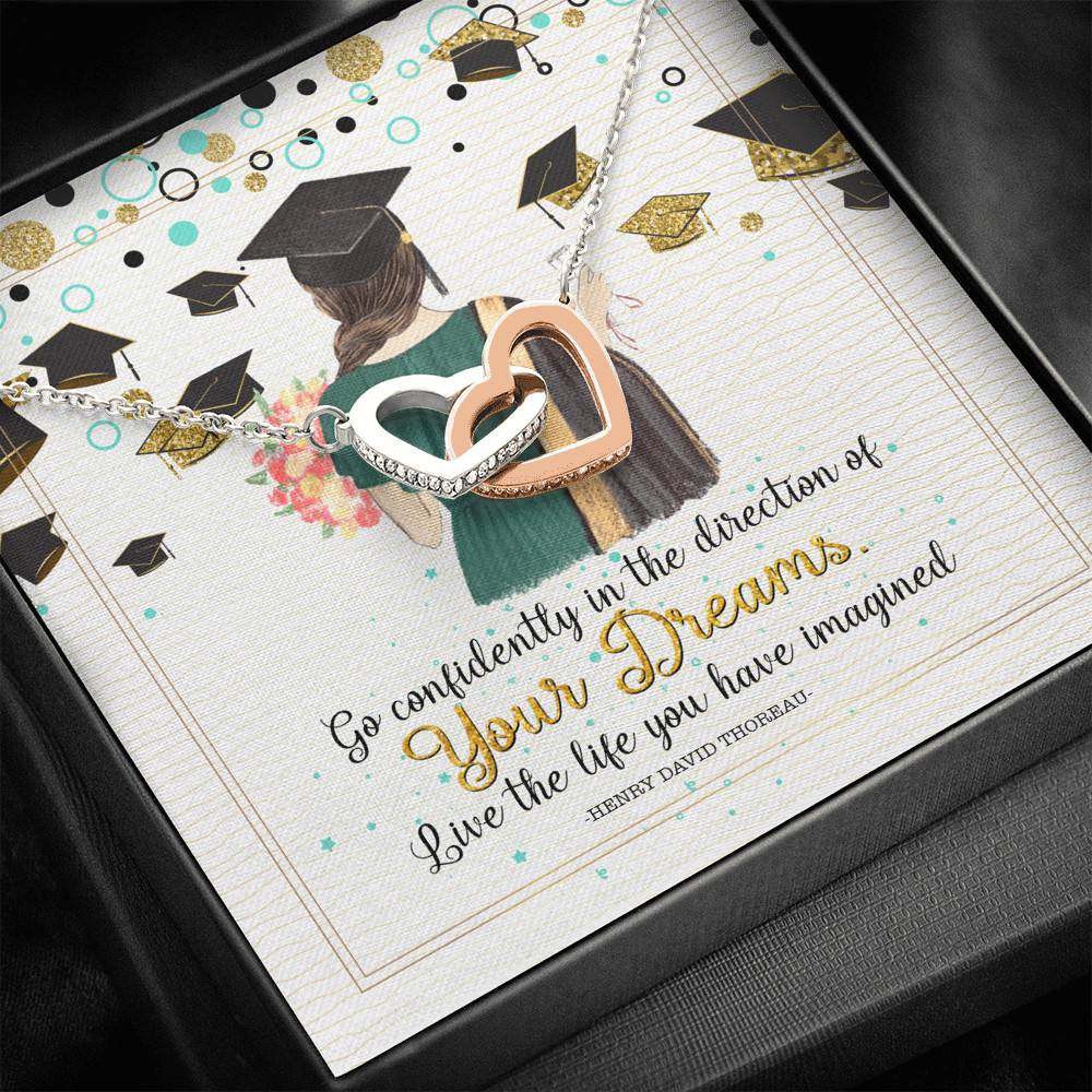 Graduation Gift Go Confidently in the Direction of Your Dreams Interlocking Heart Pendant Necklace