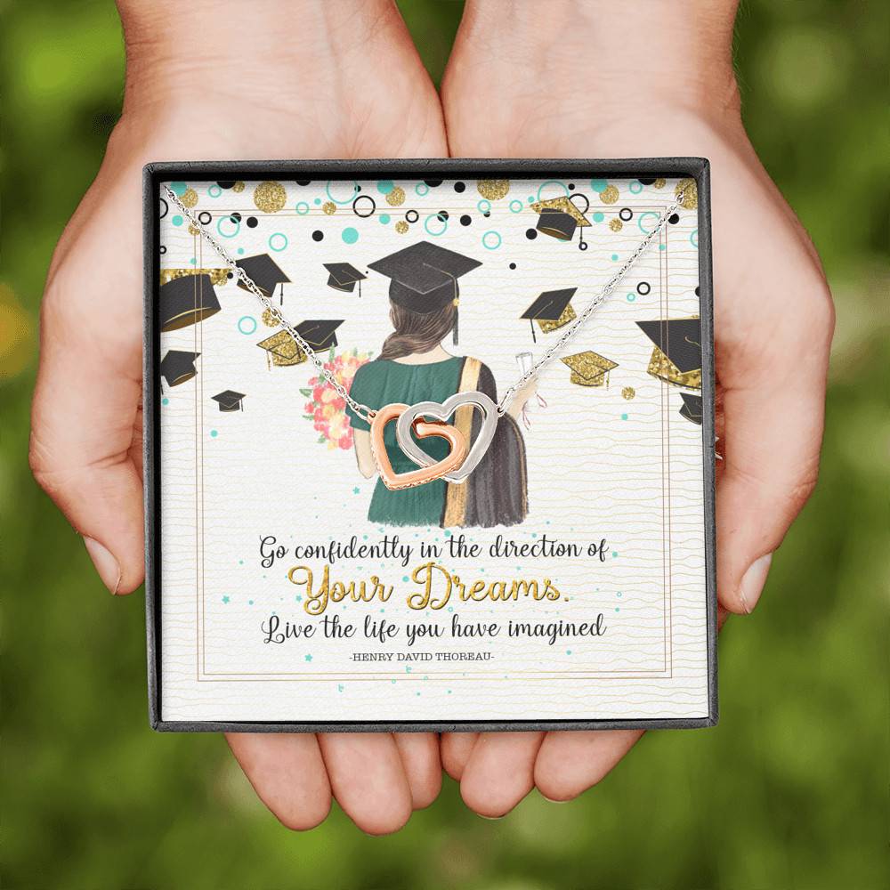 Graduation Gift Go Confidently in the Direction of Your Dreams Interlocking Heart Pendant Necklace