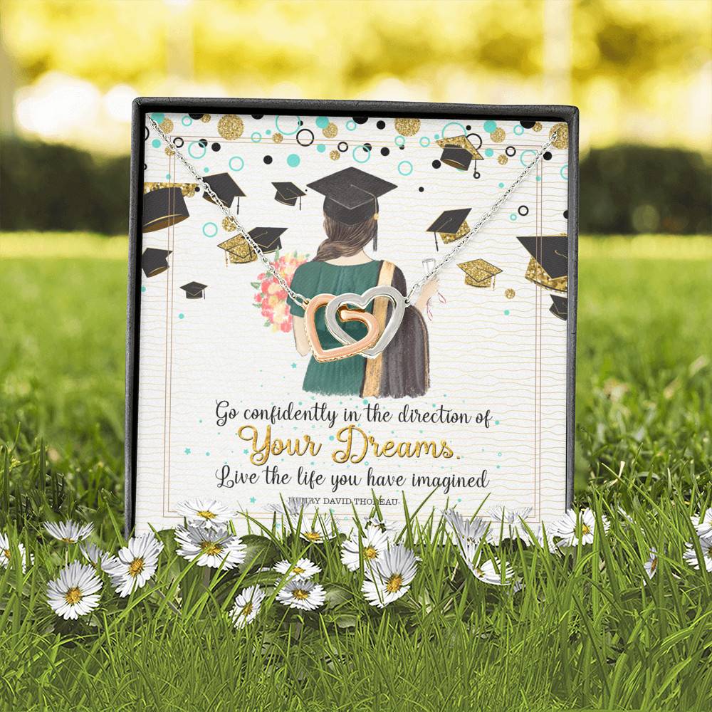 Graduation Gift Go Confidently in the Direction of Your Dreams Interlocking Heart Pendant Necklace