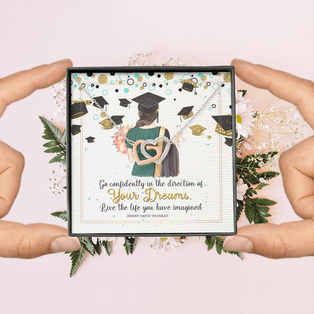 Graduation Gift Go Confidently in the Direction of Your Dreams Interlocking Heart Pendant Necklace