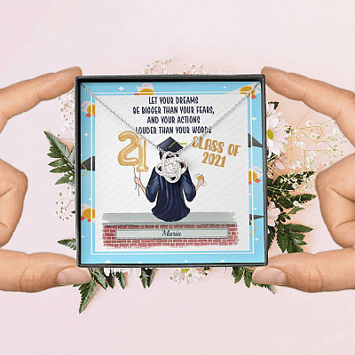 Personalized Graduation Let Your Dreams Be Bigger Than Your Fears Love Knot Pendant Necklace