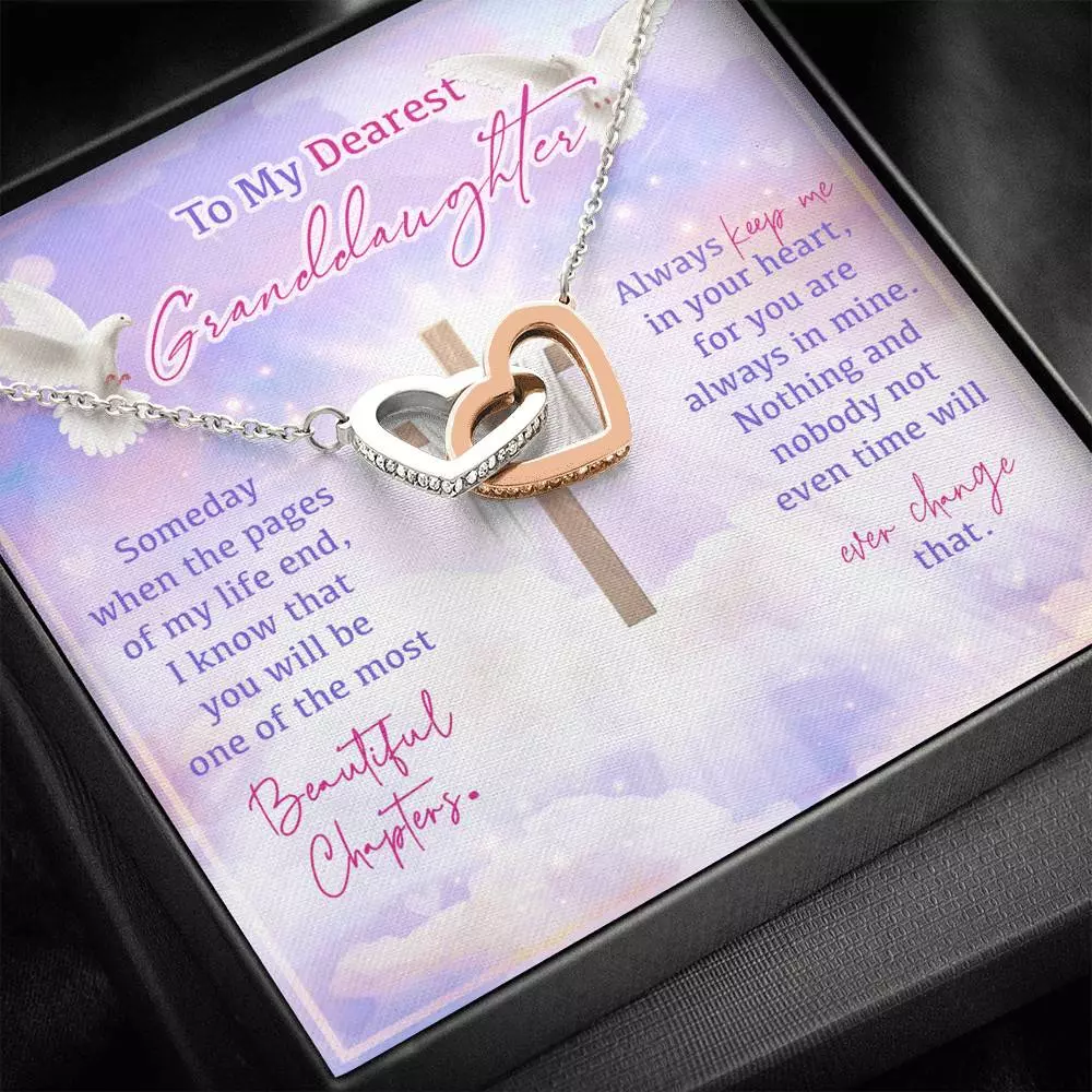 To My Dearest Granddaughter Someday When The Pages Of My Life End Jesus Cross Interlocking Hearts Pendant Necklace