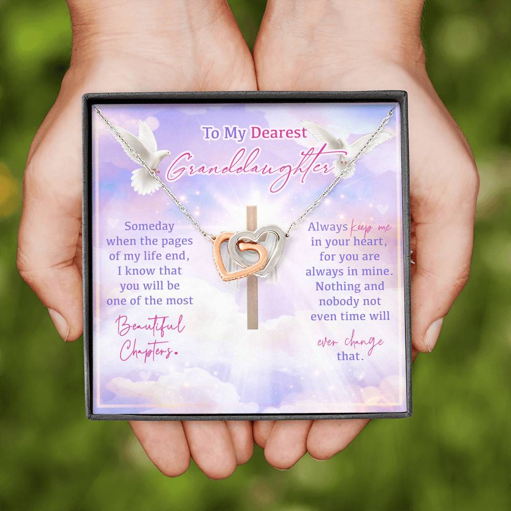 To My Dearest Granddaughter Someday When The Pages Of My Life End Jesus Cross Interlocking Hearts Pendant Necklace